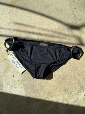 Vitamin A Soleil Black Bikini Bottom with Gold Ring Accents Resort Summer